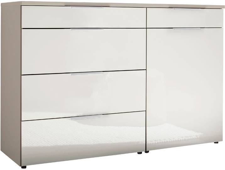 Kombikommode WIEMANN Como , weiß (kieselgrau, dekor, glas weiß, chrom), B:120cm H:91,2cm T:43cm, Floatglas, Holzwerkstoff, Metall, Sideboards, Kombikommode, vormontiert