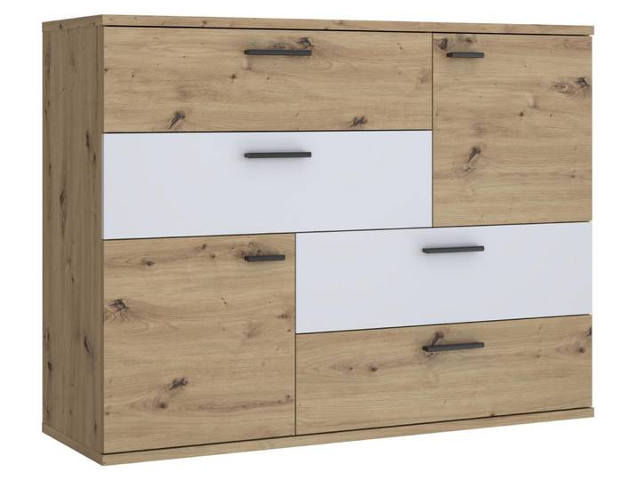 Forte Möbel Skive Kommode, Holzwerkstoff, Artisan Eiche Nachbildung mit Secret grau, 1