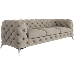 CHESTERFIELD-SOFA 3-Sitzer Laura Dunkle Creme Samt