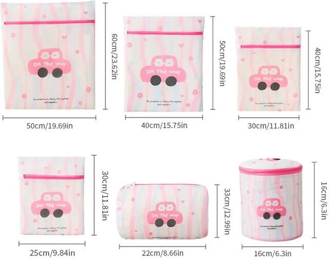 INF 6er-Set Wäschebeutel (Mini + Klein, Mittel, Groß + Zylinder + BH) für schonendes Waschen Rosa
