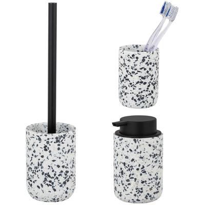 Badaccessoire-Set "»Tosi«", weiß, Edelstahl, Polyresin (Kunststein), SCHÖNER WOHNEN-KOLLEKTION, Badaccessoires-Sets, aus Polyresin, mit Zahnputzbecher, Seifenspender & WC-Garnitur