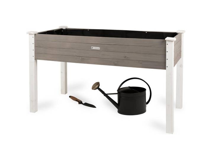 Wondermake Hochbeet aus Holz für Garten & Balkon, rechteckig mit Vlies-Folie, Weiß, 124x75x63 cm, Gartenzubehör, Hochbeete