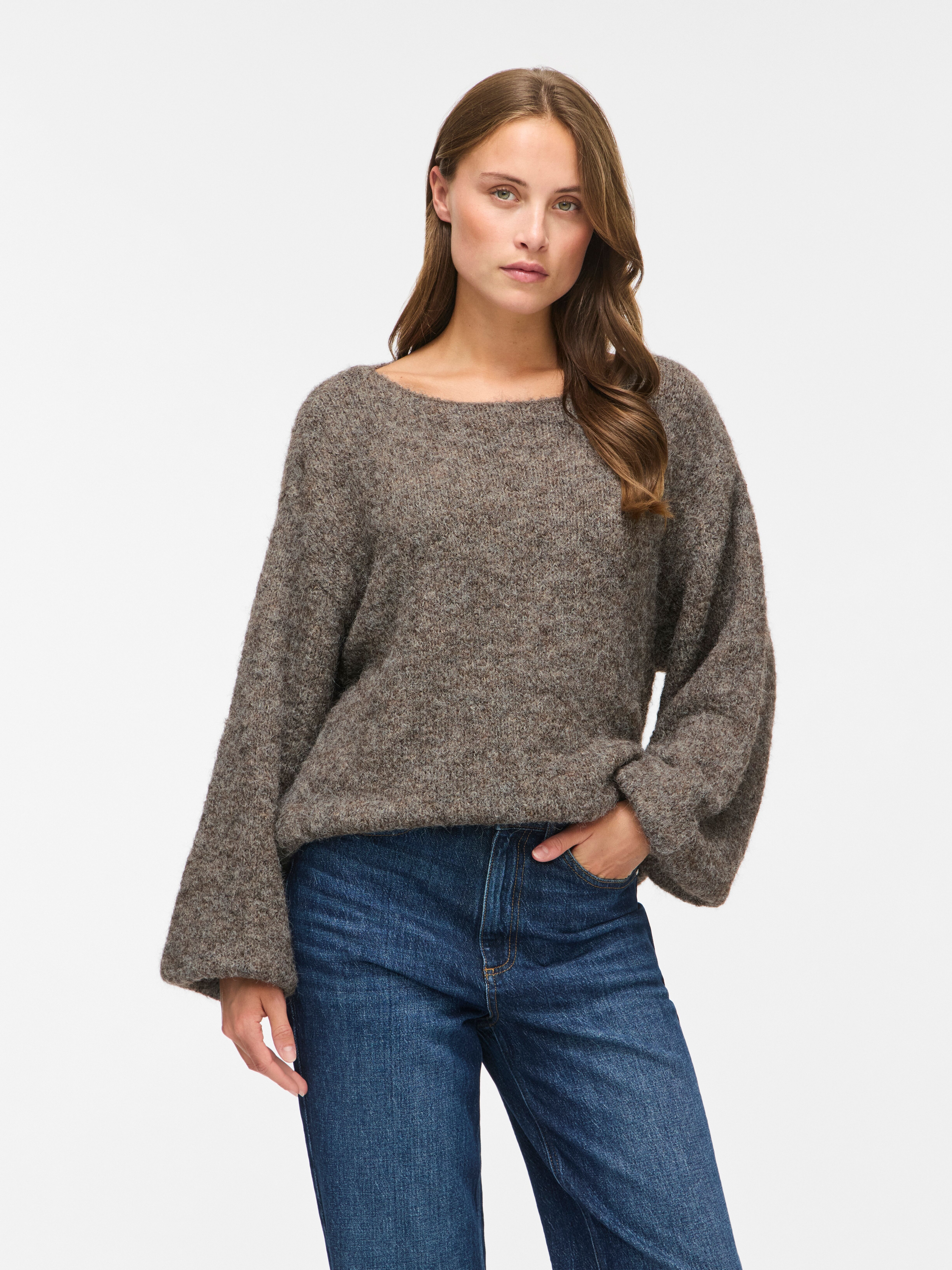 Strickpullover VILA "VIMARLEY L/S KNIT PULLOVER- NOOS", Damen, Gr. XL, falcon detail:melange, Strick, Obermaterial: 70% Polyester, 21% Polyamid, 8% Wolle, 1% Elasthan, meliert, regular fit normal, Rundhals, Pullover Strickpullover, Materialmix, regular fi