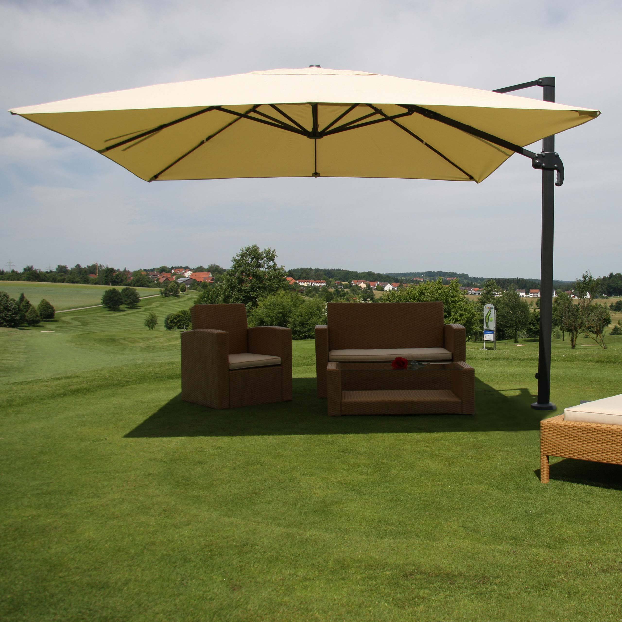 Ampelschirm HWC-A96, Gastronomie Sonnenschirm, 3x3m (Ø4,24m) Polyester/Alu 23kg creme ohne Ständer
