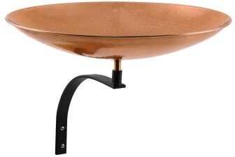 Achla Designs Stainless Steel Birdbath Bowl With Wall Mount Bracket, 16 Inch Diameter, Polished Copper Plated