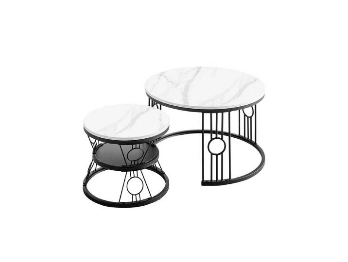 OKWISH Couchtisch Wohnzimmertisch Sofatisch (Couchtisch Satz Marmor Furnier Sofa Seite Nest von Tischen, 2-St), Keine Lötstellenstruktur