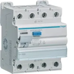 Hager CDA680D Fehlerstromschutzschalter 4 polig 10kA 80A 30mA Typ A