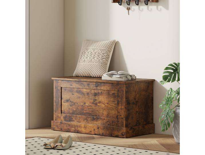 HOMCOM Coffre Rangement Bois 80x40x45cm Brun Rustique