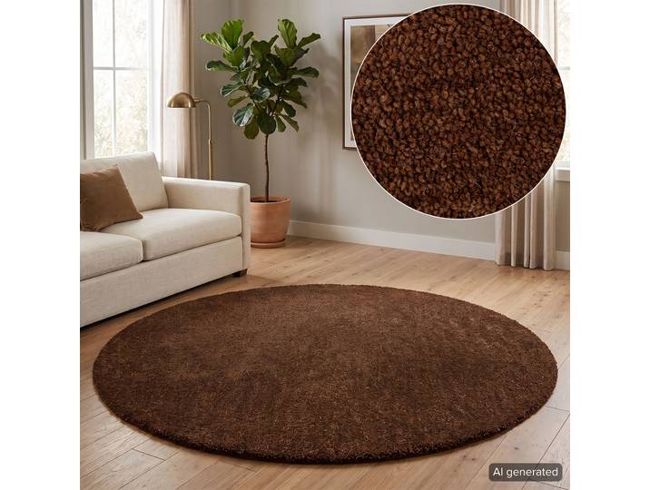 Wollteppich THEKO Janne, Berber Teppich, Wolle, meliert, handgearbeitet , braun, H:20mm Ø:190cm, Wolle, Teppiche, Wollteppich, handgetuftet, Wohnzimmer, Schlafzimmer, Esszimmer