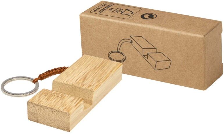 Support téléphone avec porte-clés en bambou publicitaire Bosona Bois