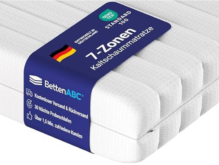 BettenABC Matratze (KSP-500) - 160x220 cm (H3) - 7-Zonen Matratze Aus Kaltschaum - Hypoallergen & Antibakteriell - Oeko-TEX® Zertifiziert - Bezug abnehmbar & waschbar - Lieferung per Paket
