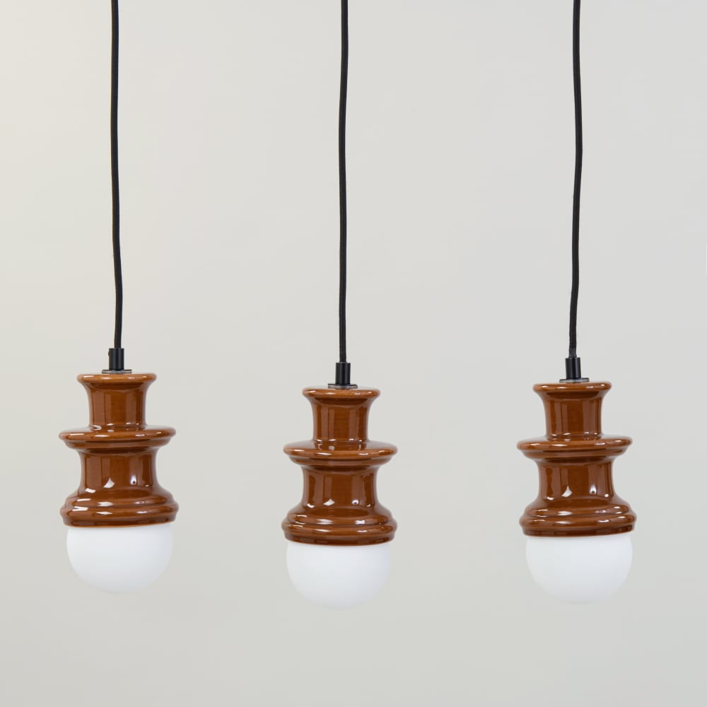 Maisons du Monde Suspension rampe en grès marron et 3 globes blancs Marron 45x106x10cm