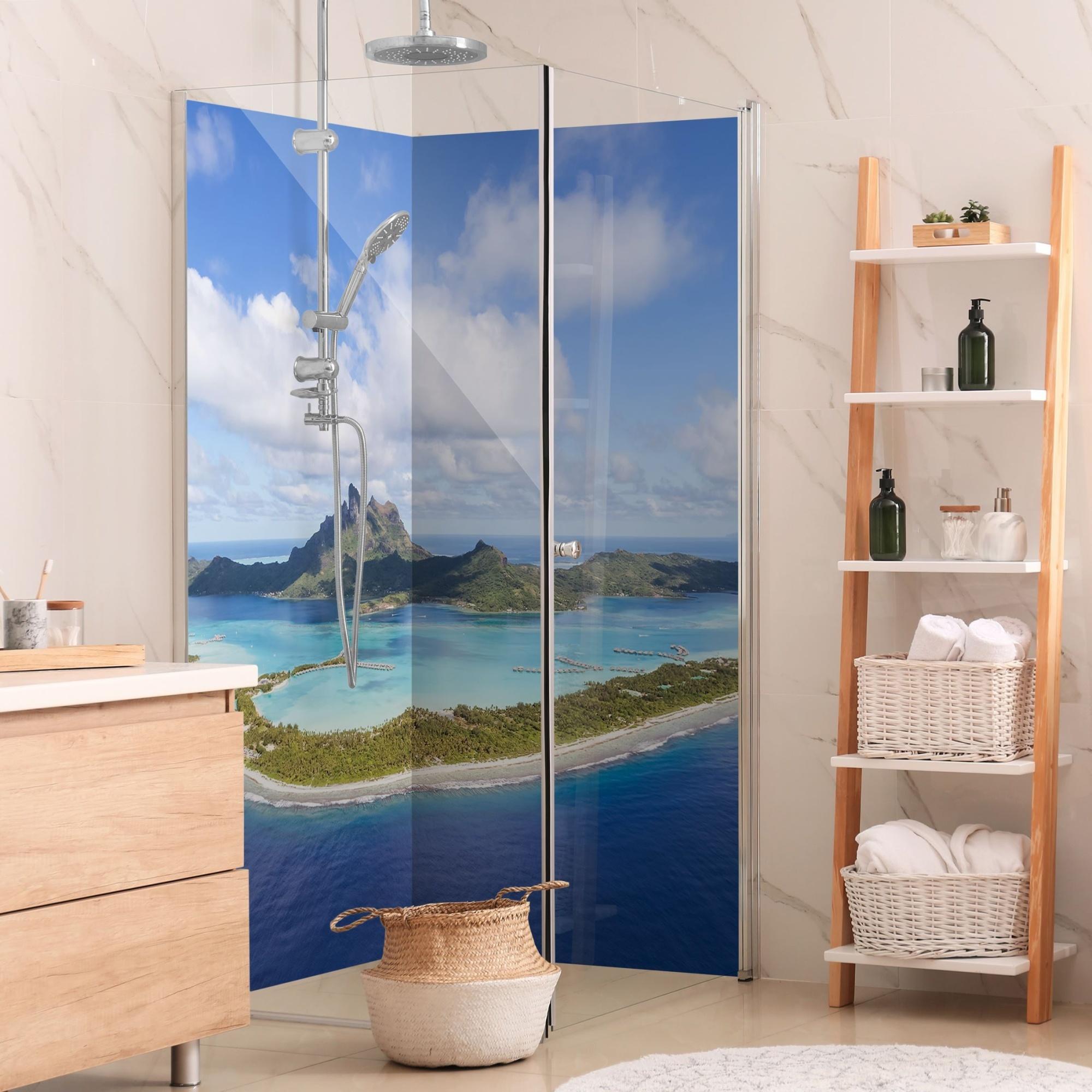 Duschrückwand Strand selbstklebend - 0.61 mm Wandpaneel wasserfest Design blau Maritim Badrückwand fugenlos Premium matt 110x190 cm
