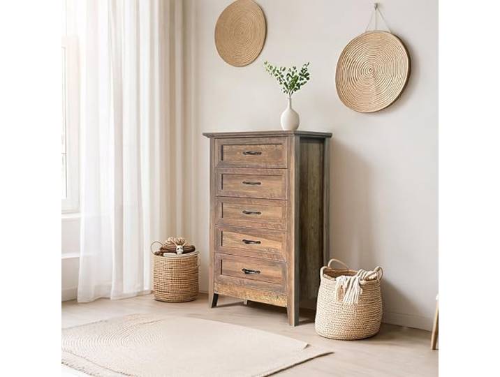 GarveeMore Kommode Mit 5 Schubladen, Komodenschrank, Schubladenschrank Für Schlafzimmer, Büro, Wohnzimmer, Schlafzimmer, Flur, Möbel, 70 x 40 x 114 cm