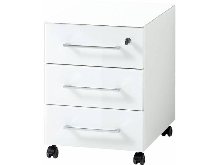 Rollcontainer GERMANIA GW-Monteria , weiss (weiß), B:40cm H:55cm T:50cm, Holzwerkstoff, Melamin, Metall, Rollwagen, Rollcontainer, pflegeleichte Oberfläche, Vier Laufrollen, zwei davon feststellbar