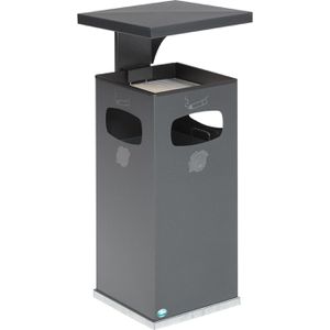 VAR Aschenbecher B32, 12194, antik-silber, Outdoor, mit Dach, 2in1, Aschenbecher & Mülleimer aus Metall, 40 x 91cm, 38 Liter