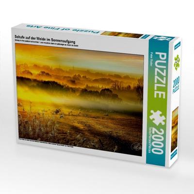 Schafe auf der Weide im Sonnenaufgang (Puzzle)
