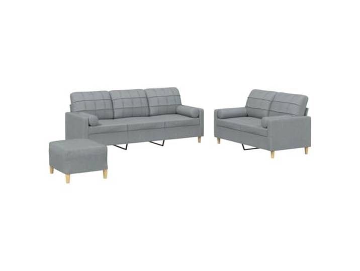 Todiikf 3-TLG. Sofagarnitur mit Kissen Hellgrau Stoff Couch Set Wohnzimmer Komfortables Couch-Set aus atmungsaktivem Stoff und Sperrholz-Metall-Gestell für Wohnzimmer und Gästezimmer.