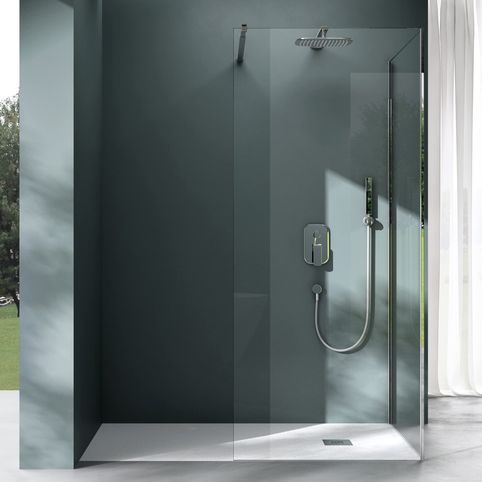 Mai & Mai Duschwand Duschabtrennung 100x130cm Walk-In Dusche 8mm Klarglas ESG-Sicherheitsglas mit Nanobeschichtung Rechteckiger Stabilisator BremenL