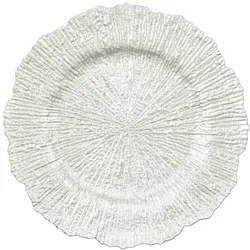 Mica Decorations Dekoteller 33cm Kunststoff glänzend Platzteller Strahlenrelief Tischdeko Unterteller Weihnachten Hochzeit Jubiläum Weihnachtsteller Silber