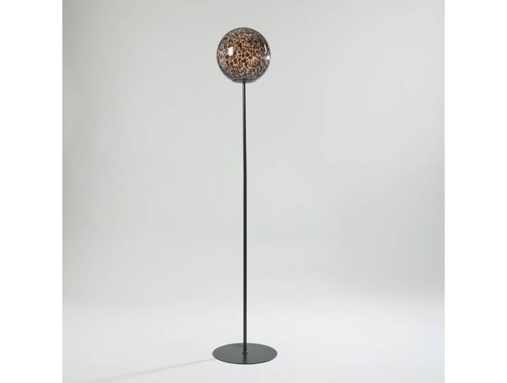 Lampadaire en acier noir et globe en verre marron et noir, H150 cm