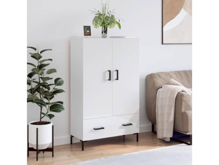 HEFZGDB Highboard mit glatter Oberfläche und Türen, stabiles Sideboard mit Wandhalterung, Beistellschrank zur Aufbewahrung und Deko, weißes Highboard aus Holzwerkstoff mit Metallbeinen,