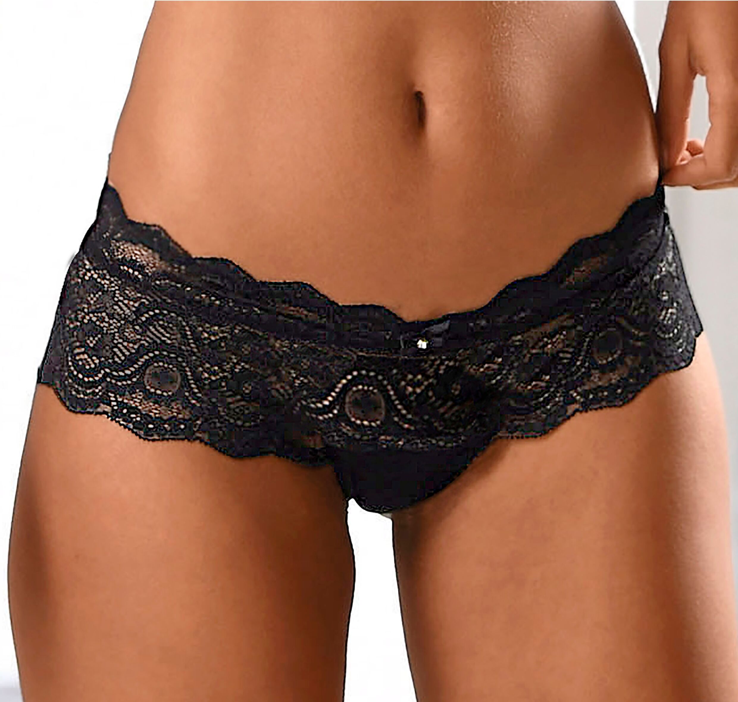 Panty LASCANA, Damen, Gr. 40/42, Spitze, schwarz, Spitze, Obermaterial: 90% Polyamid, 10% Elasthan, eng, Unterhosen Panty, Dessous aus Spitze