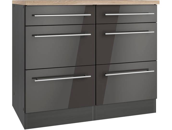 Unterschrank KOCHSTATION KS-Wien , grau (hochglanz grau, grafit), B:100cm H:85cm T:60cm, Schränke, Unterschrank, edel aussehende gestiftete Fronten, Topseller