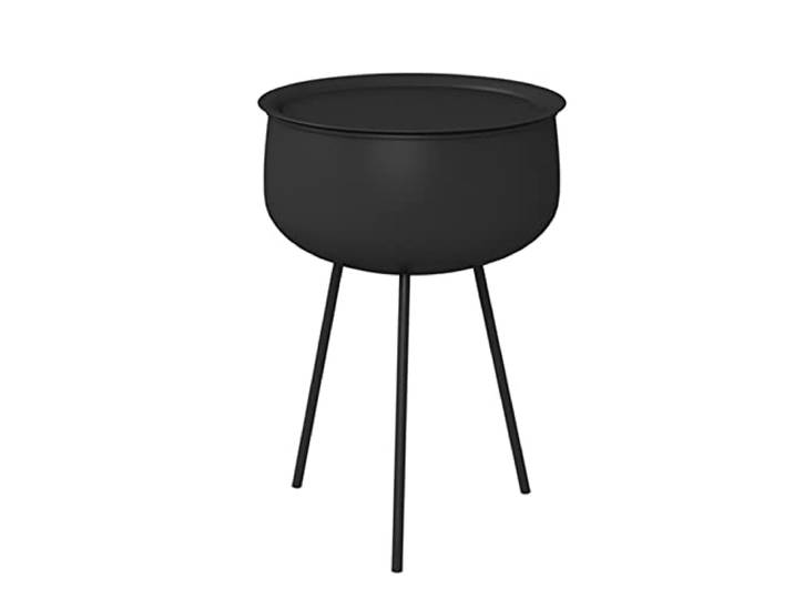 YCCHAH Bett mit Stauraum Runde Nachttisch versteckte Lagerschublade Metall Dreieck Halterung kreativer Kessel Form Schlafzimmer Möbel Desktop(Black,M-60cm)
