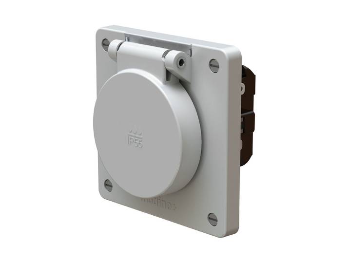 Max Hauri Exo Steckdose 1x Typ 25 Einsatz +Frontset exo Ip55 lichtgrau
