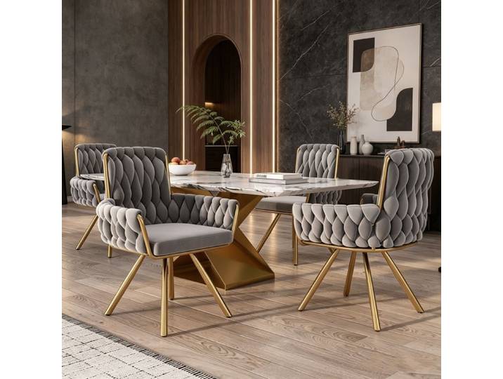 Lot de 4 Chaises Pivotantes Chaises Salle à Manger en Velours Fauteuil Chaise Pivotante à 360° de Loisirs Pieds en Métal Gris