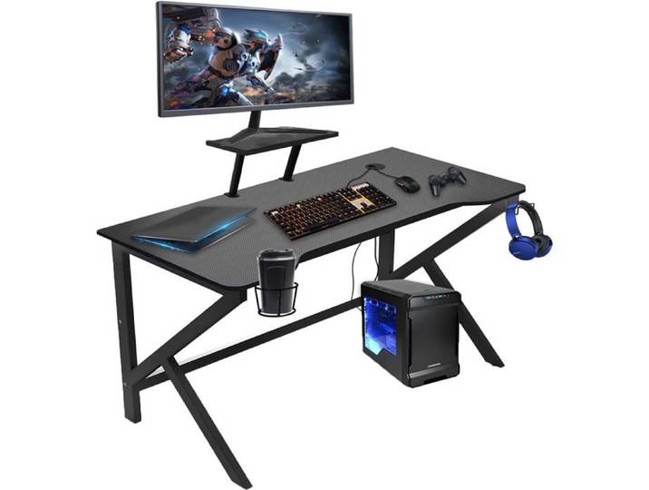 Bureau Gaming 100x55cm Poste de Travail Informatique avec Support Ergonomique Table de Gaming avec Porte-gobelet Crochet