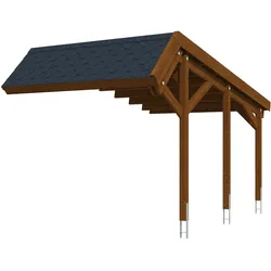 Skan Holz Harz Stellplatzerweiterung nussbaum mit schwarzen Schindeln Holzcarport