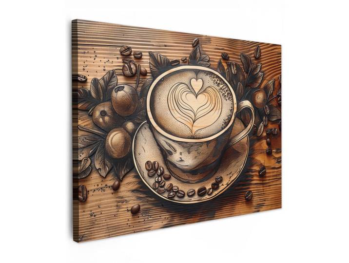 MuchoWow Leinwandbild - Kaffee - Vintage - Braun - Tasse - Holz - 80x60 - Malerei, Textil, Kiefer, Abstrakt, Rechteckig, 80x60 cm, gerahmt, Bilder & Rahmen, Bilder, Wandbilder