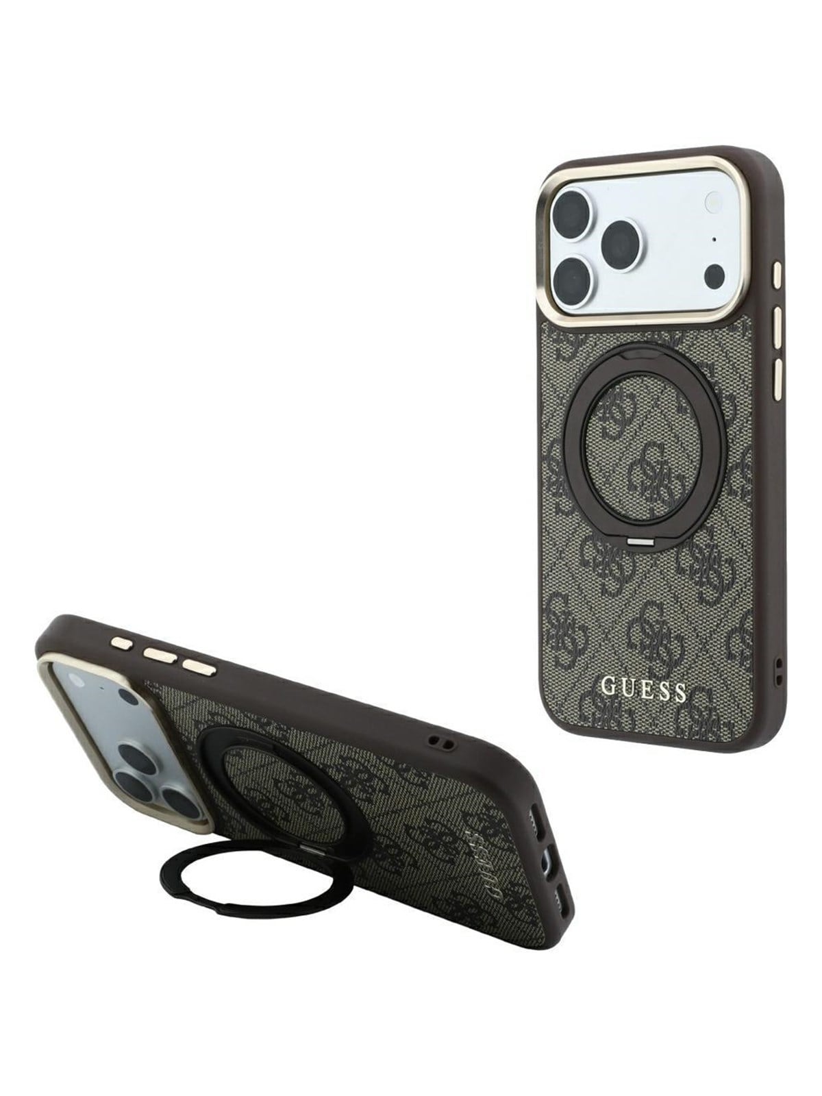 GUESS Ring Stand 360 4G Classic Logo MagSafe Case for iPhone 18 Pro / 17 Pro - Brown