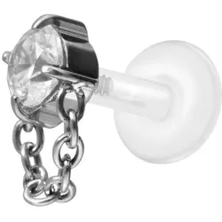 PTFE Labret mit Innengewinde + Titan-Aufsatz KRISTALL + KETTE