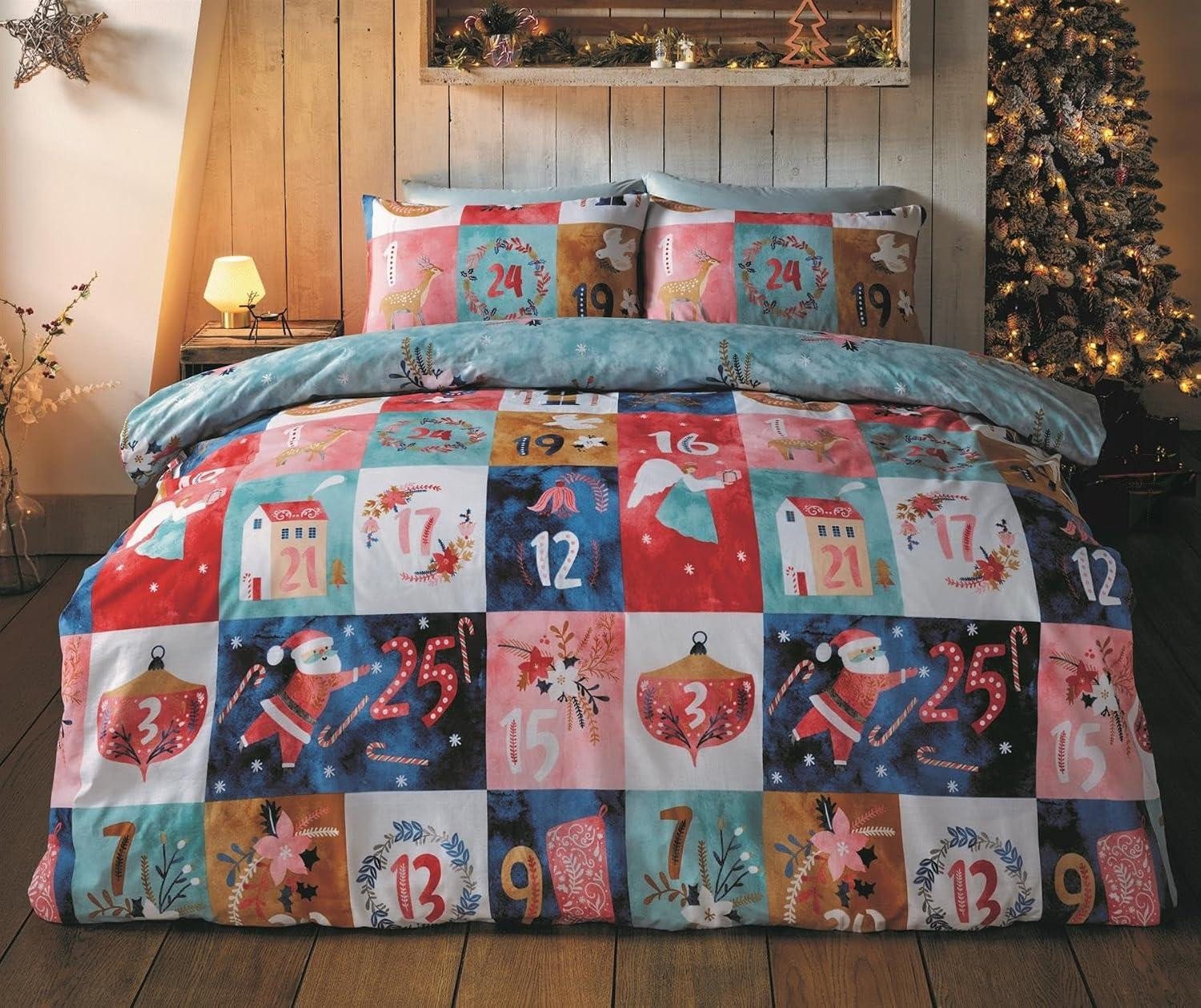 oCreon Kerst Adventskalender Dubbel Omkeerbaar Microvezel Dekbedovertrek Set - Veelkleurig