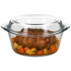 Borcam Brat- & Backform mit Deckel 2,1L rund Glas Auflaufform Ofen Gratin