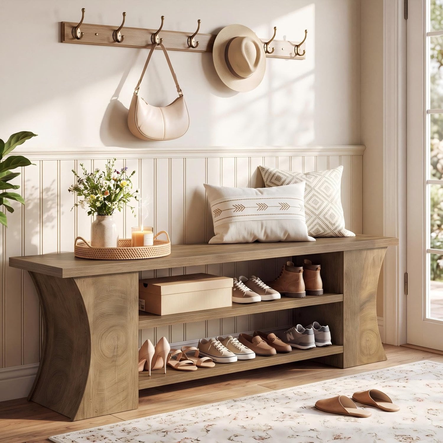 LITTLE TREE Entree bank met schoenenopbergruimte - Landelijke stijl - 160 cm