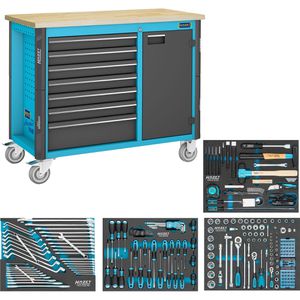 Hazet Werkzeugwagen 179NW-7/230, mit Werkzeug, 230-teilig, fahrbare Werkbank, blau, 7 Schubladen