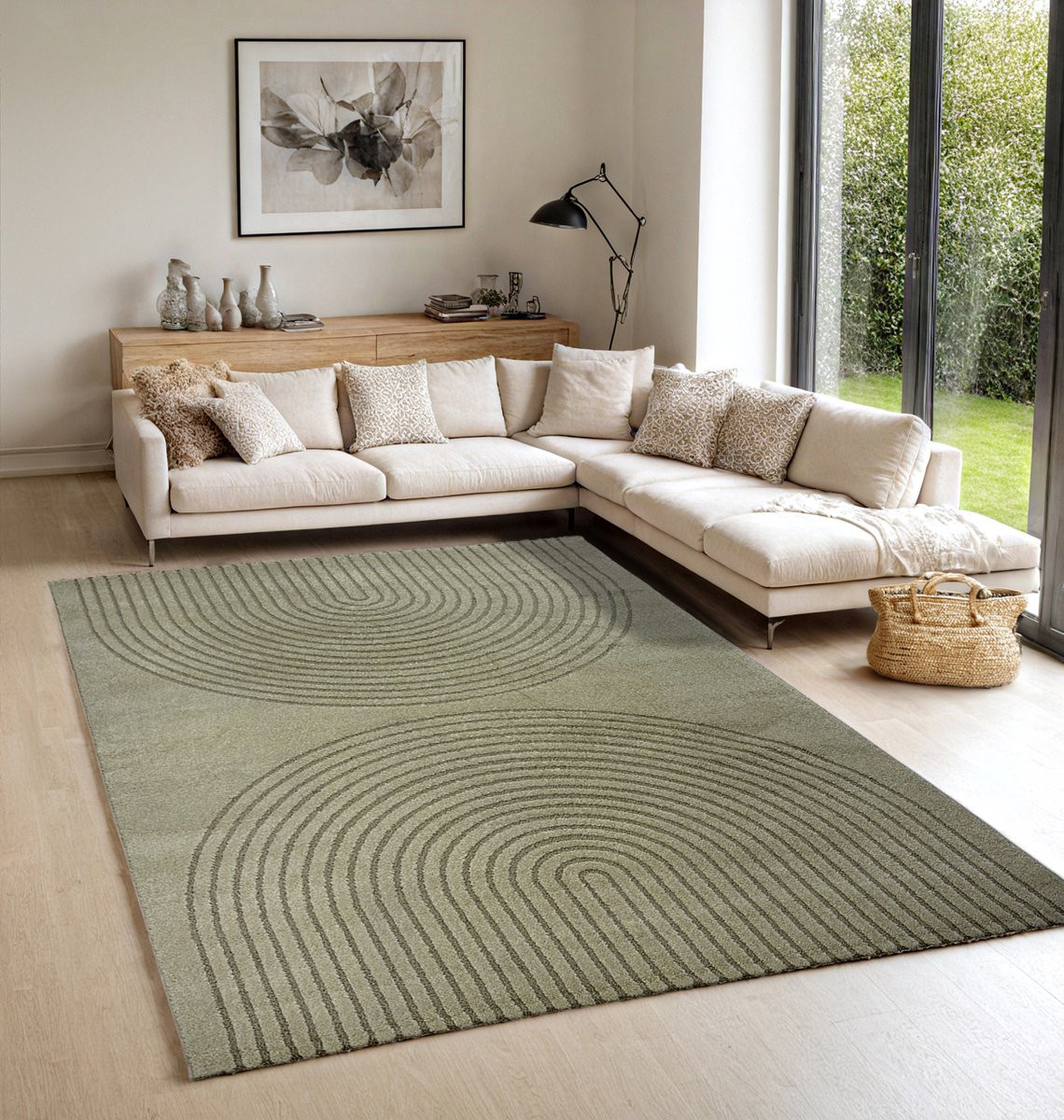 The Carpet Elisa hoogpolig vloerkleed met geometrisch patroon, groen, 240 x 340 cm