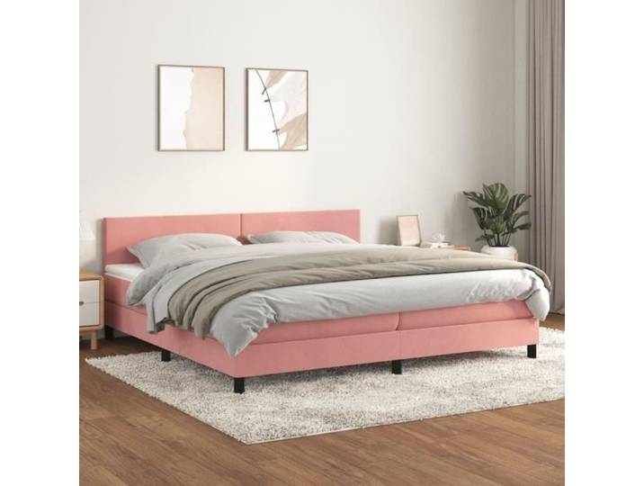 Elegant 200 x 200 cm Lit Adulte - Lit à sommier tapissier avec matelas Rose 200x200 cm Velours 78 94 Kg