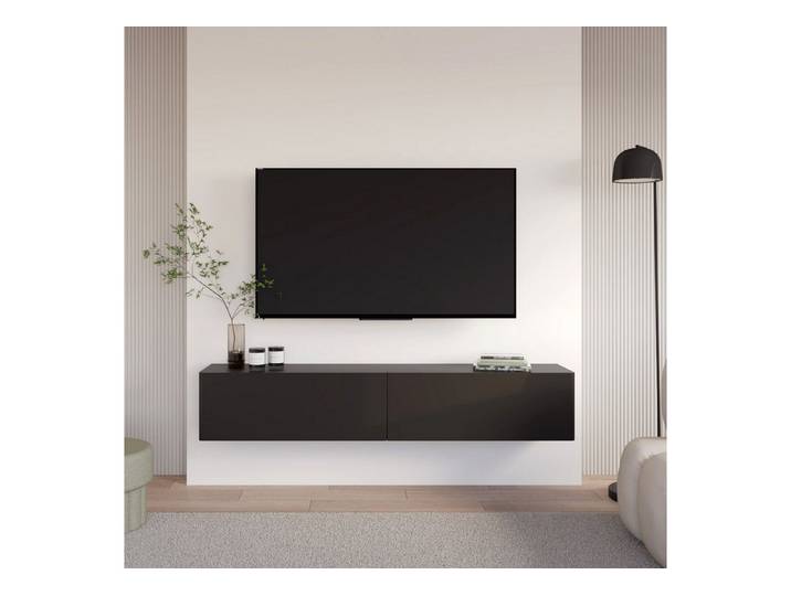 Selsey TV-Schrank Olio TV-Lowboard Olio mit zwei Klappen hängend 175 cm Schwarz