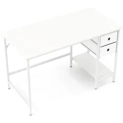COSTWAY Schreibtisch mit 2 Schubladen, 120 cm mit Kopfhörerhaken & Ablagefach, für Büro, PC & Arbeit, Weiß