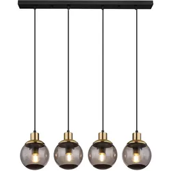 Hängelampe Glas modern Pendelleuchte Rauchglas Hängeleuchte schwarz, 4 flammig Metall Glaskugeln messing Retro, 4x E27 Fassungen, LxBxH 75x15x110cm