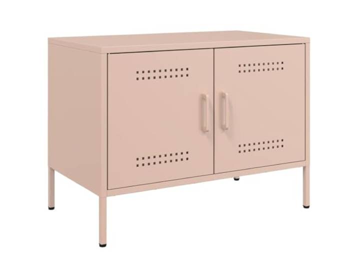 KUPTYERFG TV Schrank Rosa 68x39x50,5 cm Lowboard Metall Fernsehtisch Kompakte TV Anrichte mit 2 Offenen Fächern für Wohnzimmer und Schlafzimmer. Stabile Stahlkonstruktion in Rosa.