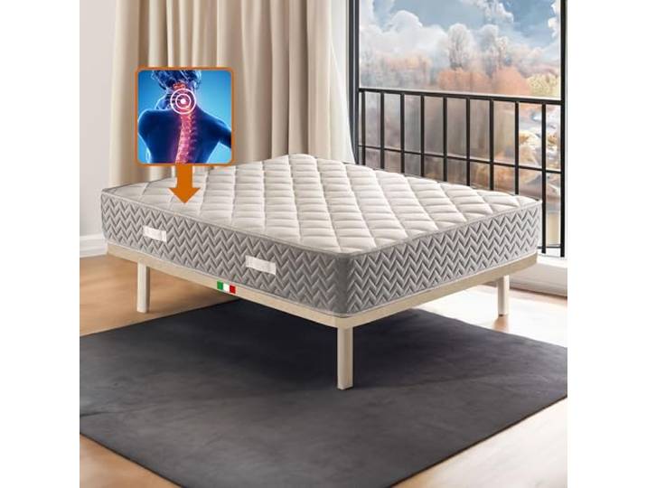 Comfy Line Matratze für Doppelbett, 175 x 200 cm, New Air Memory, orthopädisch, Höhe 24 cm, halbstarr Matratze gegen Rückenschmerzen, die nicht aufwärmt, antiallergisch und milbendicht – Modell