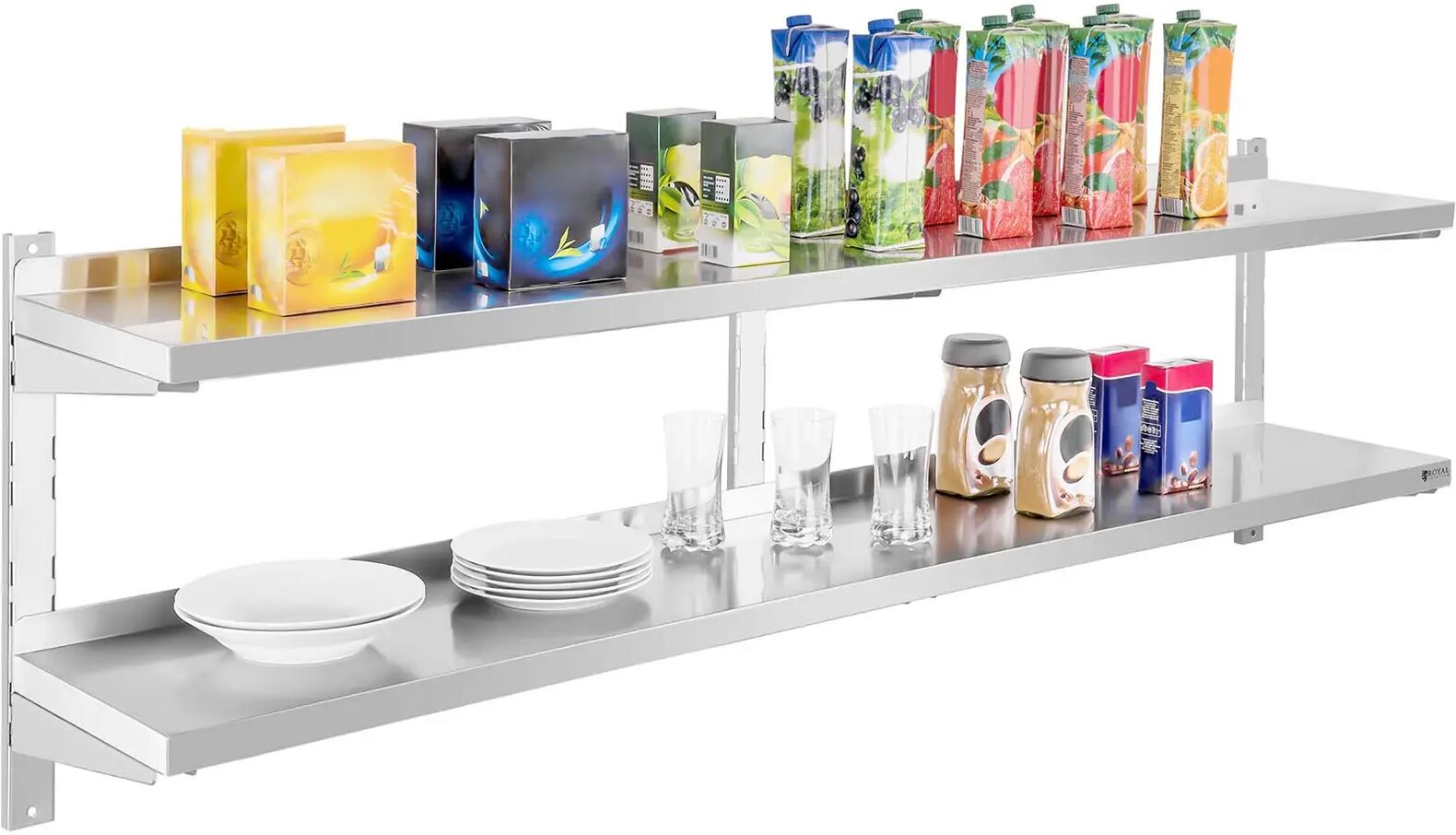 Royal Catering Mensola in acciaio inox – 2 ripiani – 180 cm RCWR-180.2