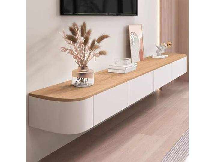SZKTHD Schwebender TV-Schrank Wandmontierte TV-Bank Im Wohnzimmer Hängender TV-Ständer Mit Schubladen TV-Medienkonsole(Wood,180CM/70.9IN)