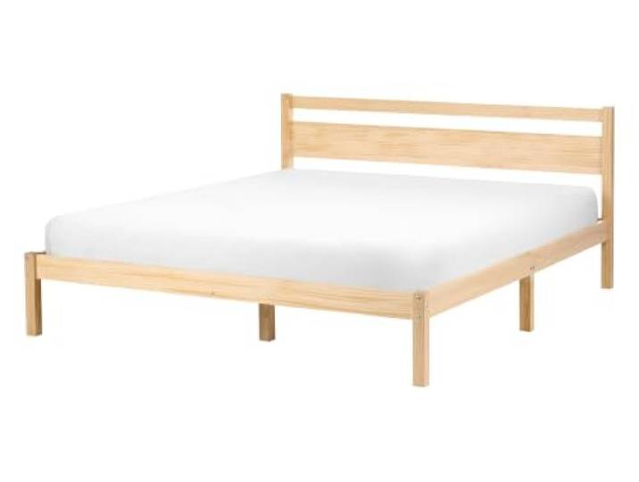 Beliani Holzbett Hellbraun mit Lattenrost 140x200 cm hohes Kopfteil Skandi-Design Mercurer